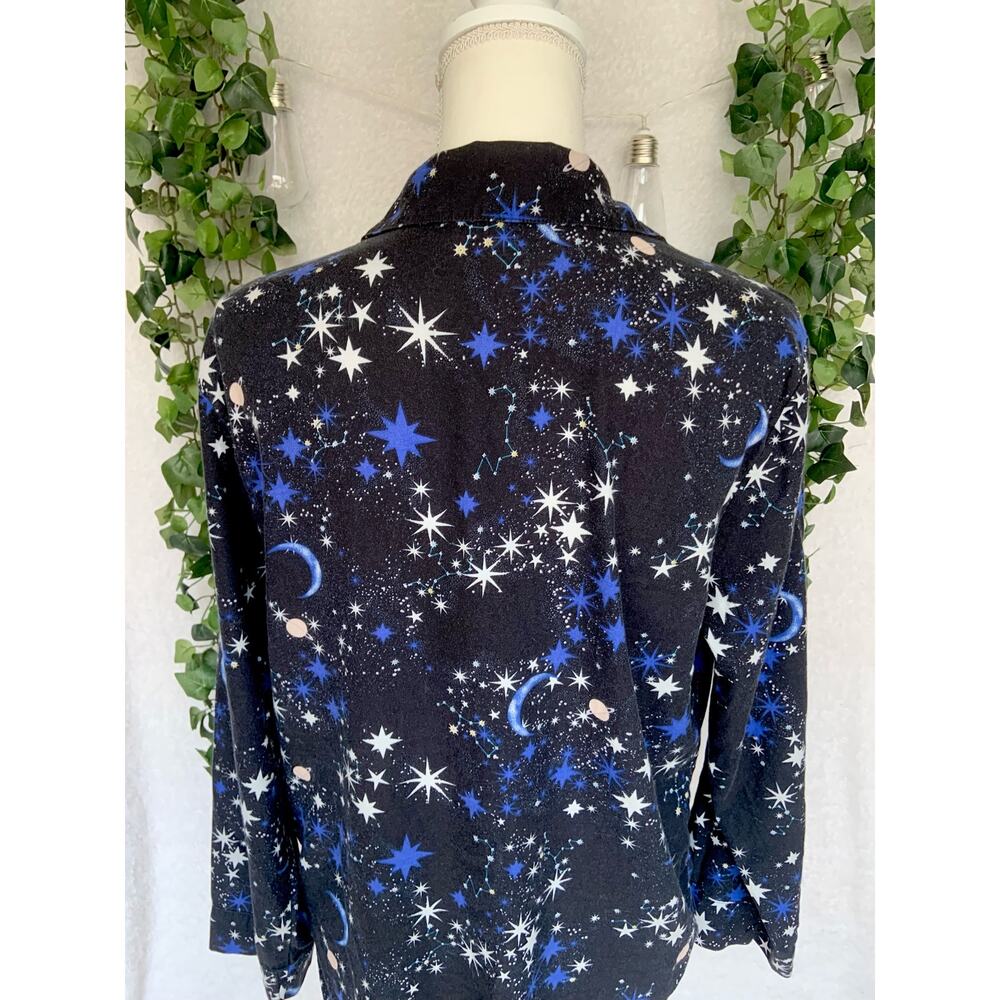 Victoria's Secret Black Blue White Stars Moon Button Up Pajama Long Sleeve SZ S - Picture 7 of 9